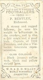 1933 Wills's Victorian Footballers (Small) #71 Percy Bentley Back